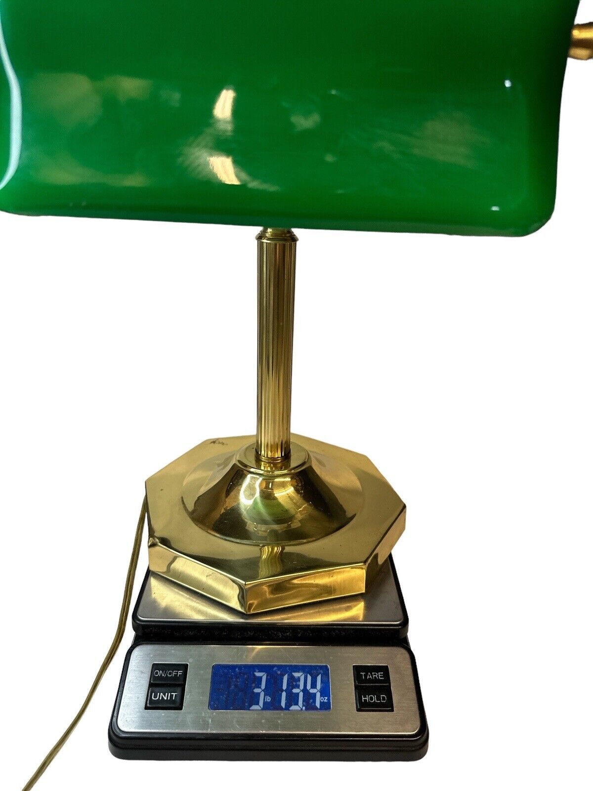 Beautiful Vintage Solid Brass 1950s Bankers Lamp with Green shade Untested As Is