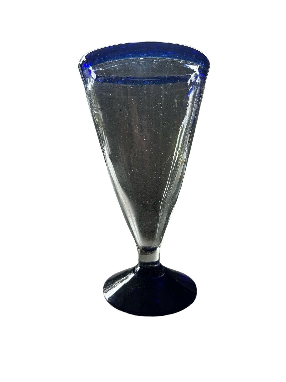 Authentic Blown Glass Drinkware Goblet Cobalt Blue Made In Mexico Tonala 7.5”