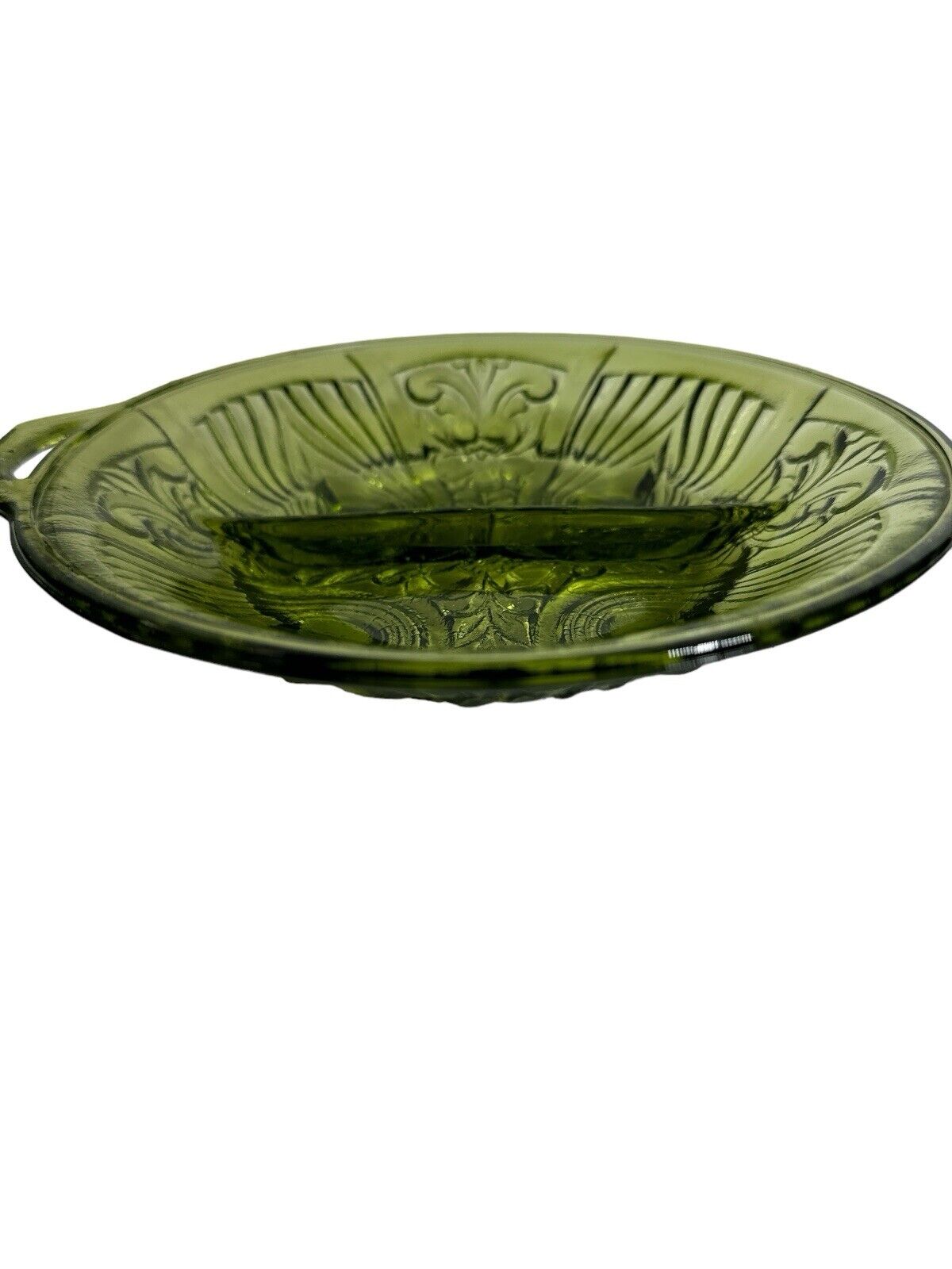 Vintage 1960’s Green Indiana Pressed Glass 2 Part Relish Dish Killarney