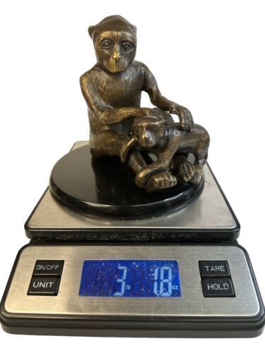 Bronze Sculpture Mother Monkey And Child Bronze Figurine Made In India 6” Tall