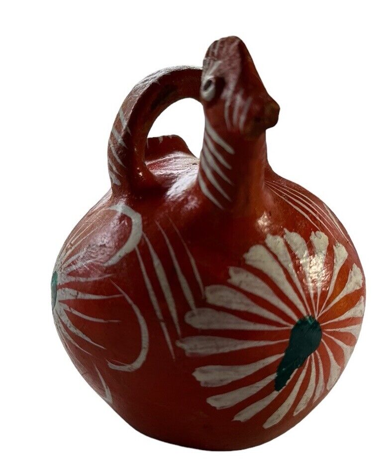 Authentic Vtg Handmade Mexican Made Folk Art Pottery Chicken Bird Decor Vessel