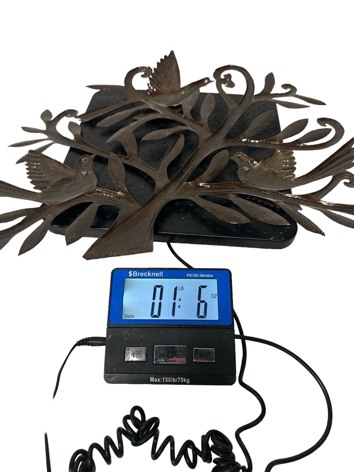 Vtg 1980’s Haitian Metal Art Decor Tree Doves Handmade Signed Cineus 20” X 17”