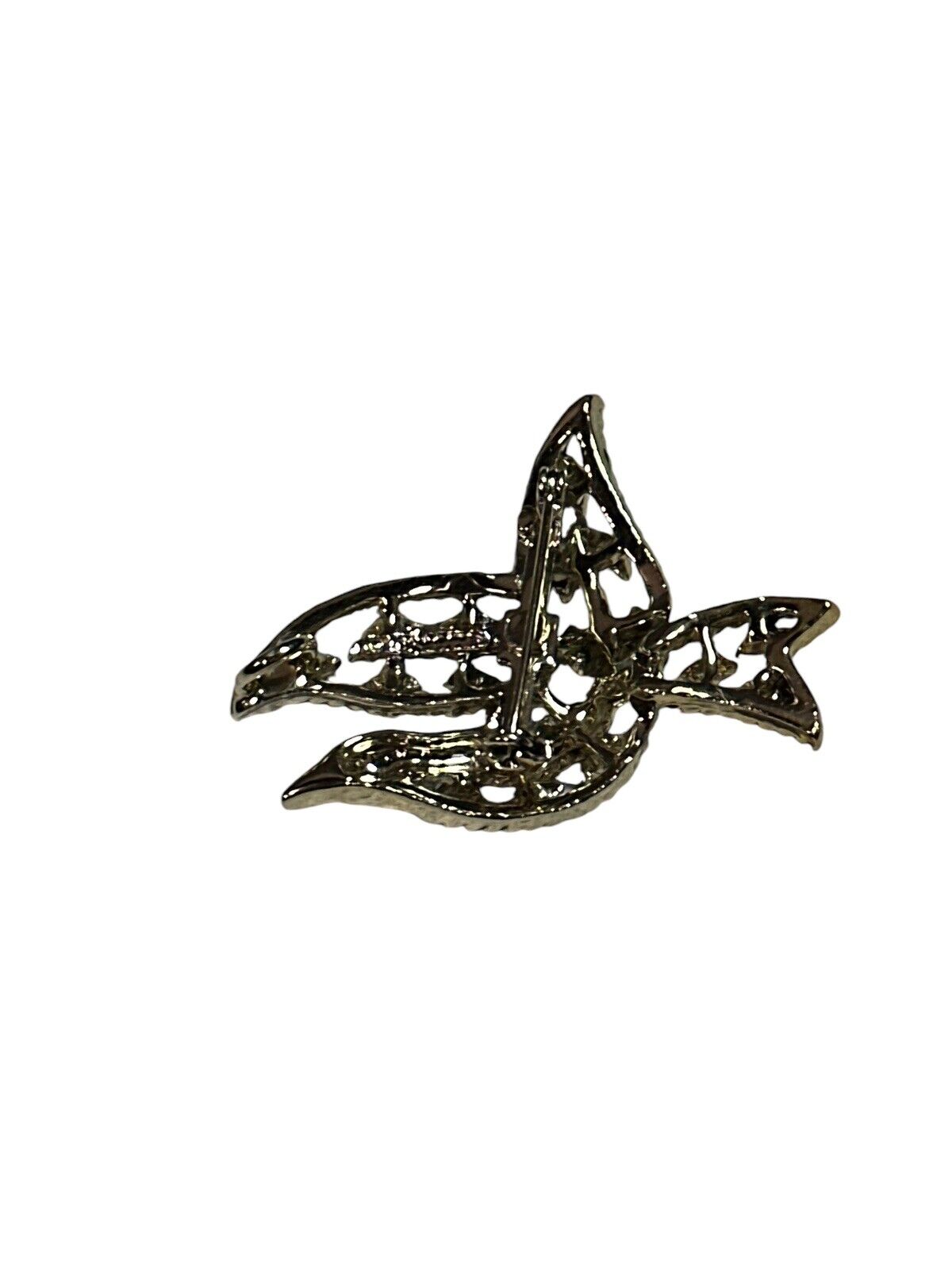 Vtg GERRY'S Dove Brooch Bird Pendant Gold Tone Orange Enamel Accent Flying Peace