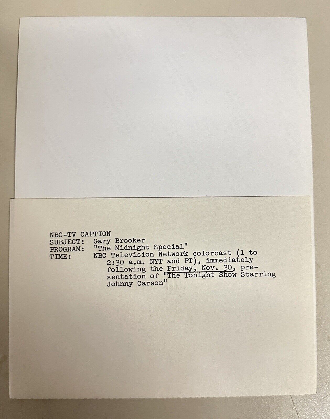 1973 Gary Brooker Press Release Photo The Midnight Show NBC
