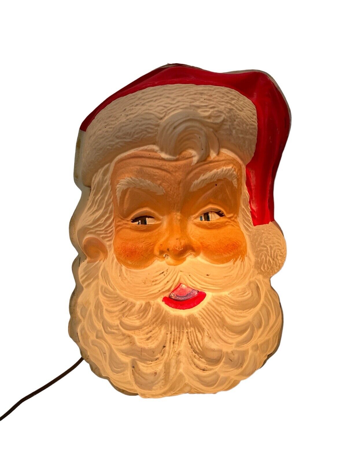 Vtg Large 18” Christmas Santa Face Molded Plastic And Cardboard 1950’s Light up