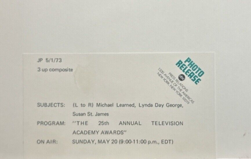 25th Annual TV Academy Awards 1973 Press Release photo 3 Up Composite