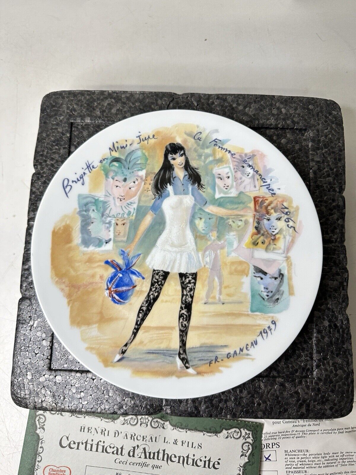 Vintage 1979 D'Arceau Limoges Collectors Plate Brigitte En Mini Jupe 1965