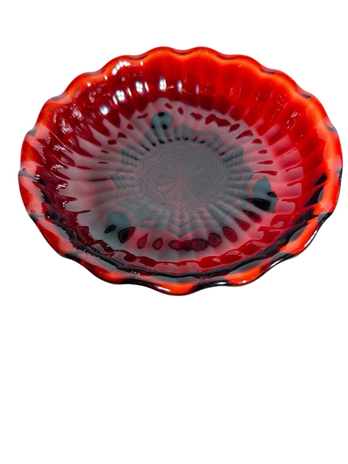 Vtg 1950’s Anchor Hocking Royal Ruby Red Candy Dish Bowl Ribbed Star 3 Footed 7"