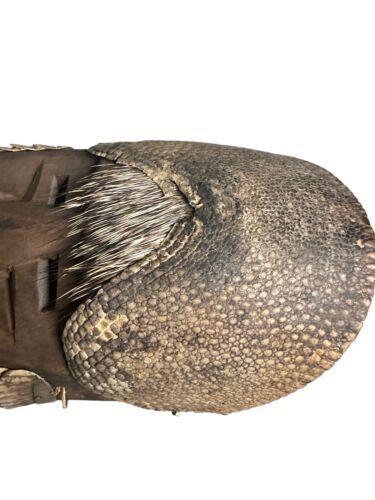 Old Mexican Folk Art Dance Mask Carved Wood Porcupine Quills Armadillo Large