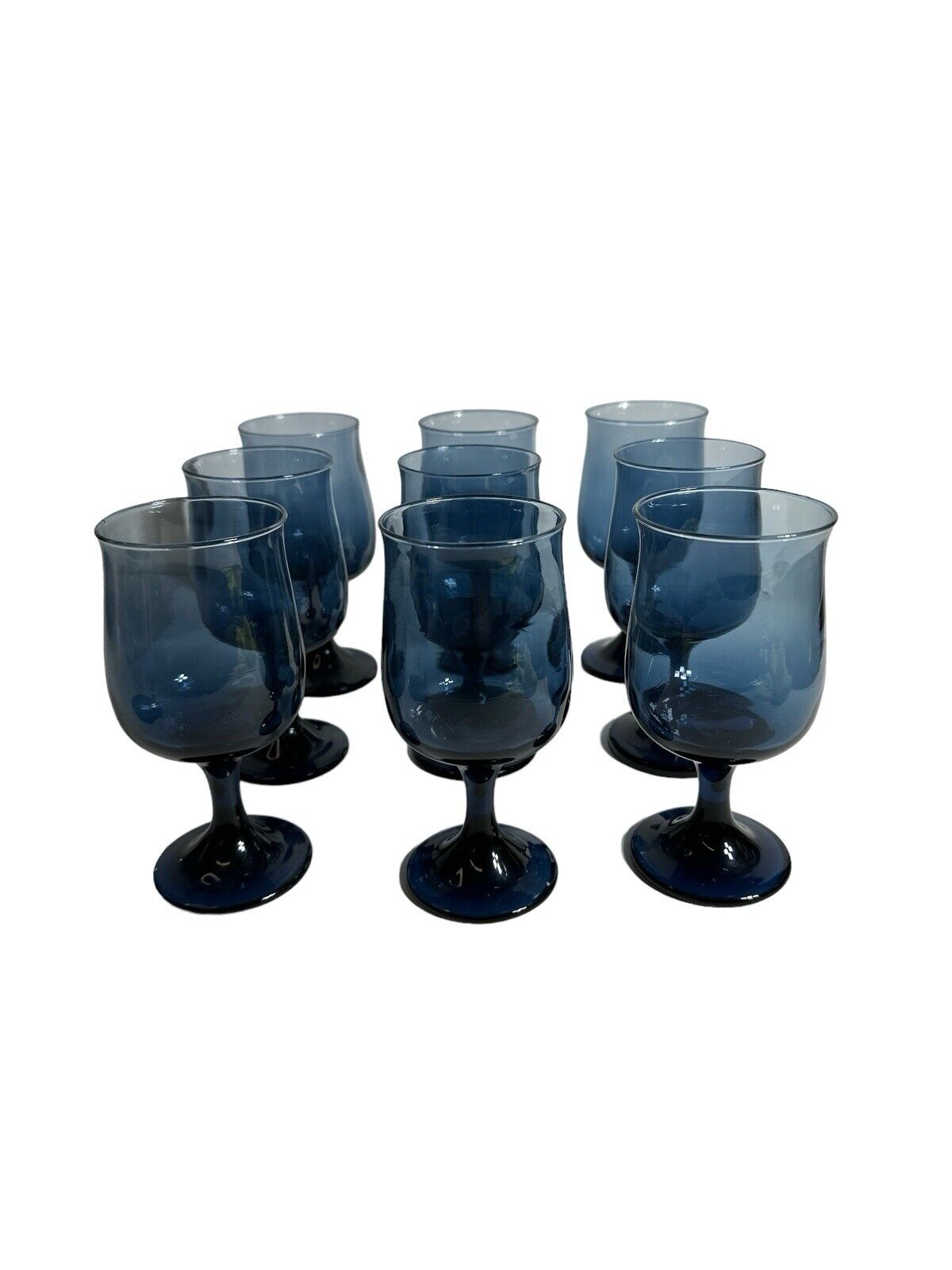 1970’s Libbey 8 oz Dusky Blue Indigo 5 5/8" Tulip Stemware Wine Glass Goblet