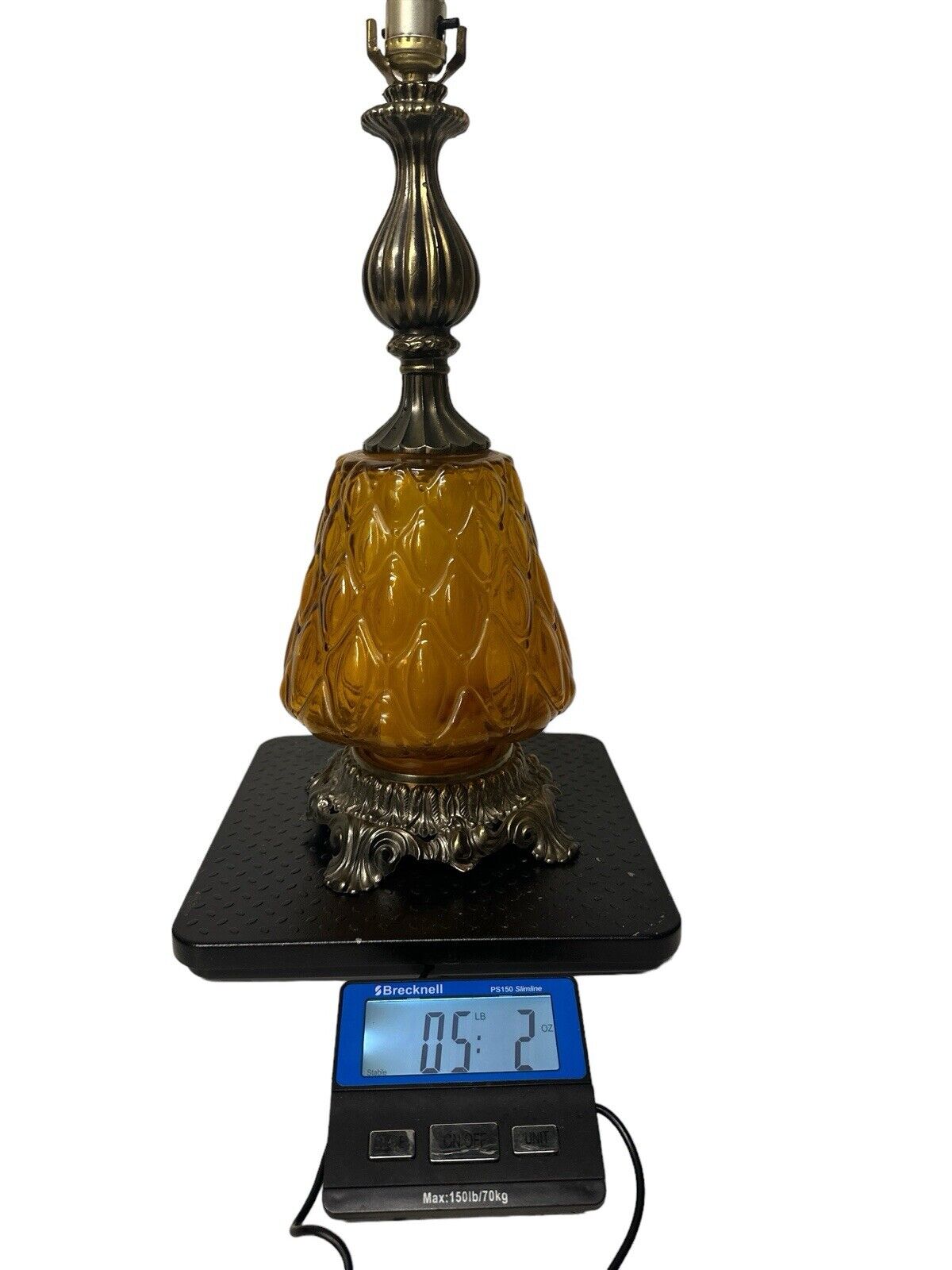 Vtg 1971 Hollywood Regency L & L WMC Table Lamp 21” Amber Globe Pineapple Works