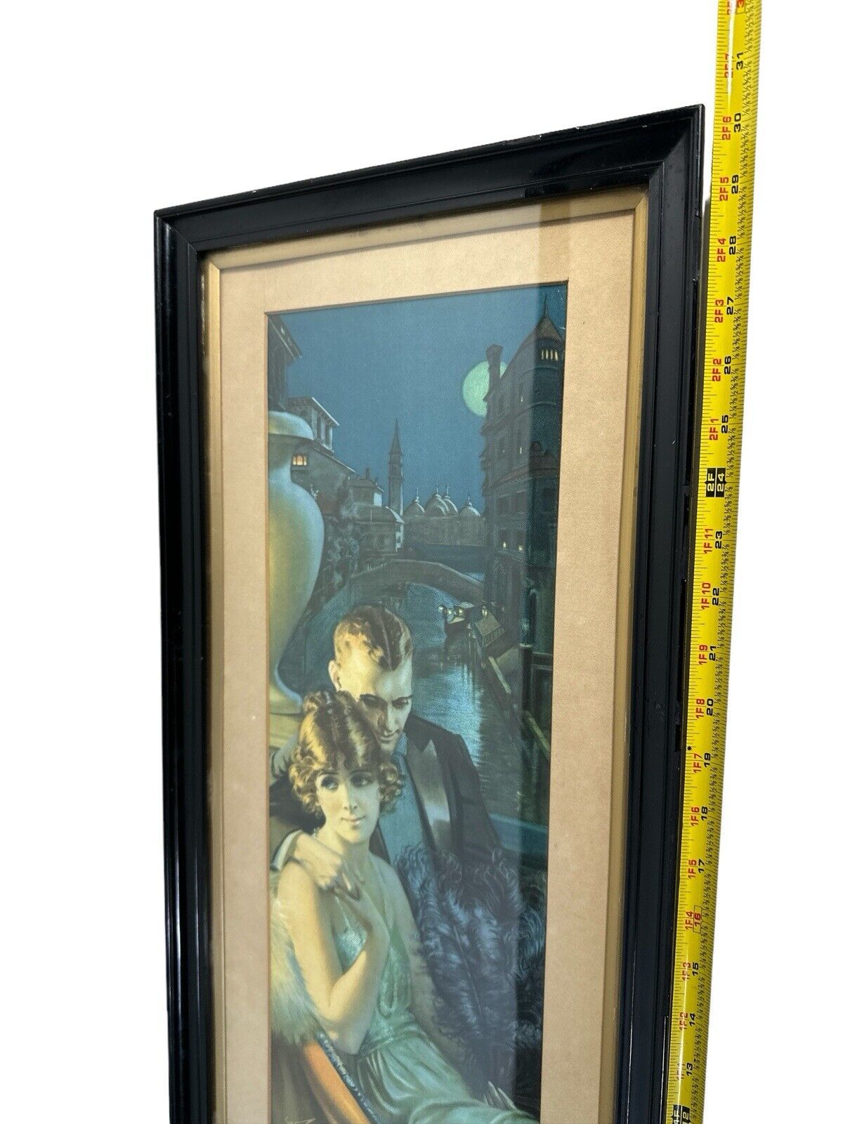 Antique Original Litho Framed Gene Pressler Honeymooning in Venice 30” X 12”