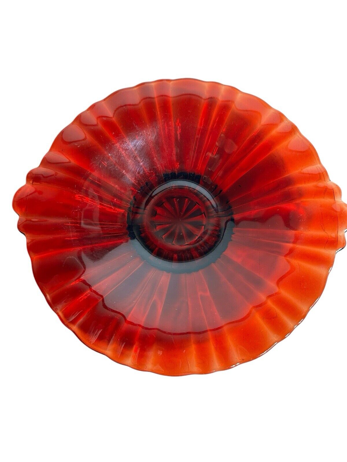 Vintage Anchor Hocking 1950’s Ruby Red Candy Serving Glass Plate 8” Diameter