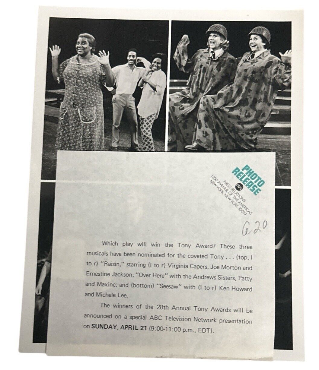 28th Annual Tony Awards 1974 Best Play - Music Composite Press Release photo