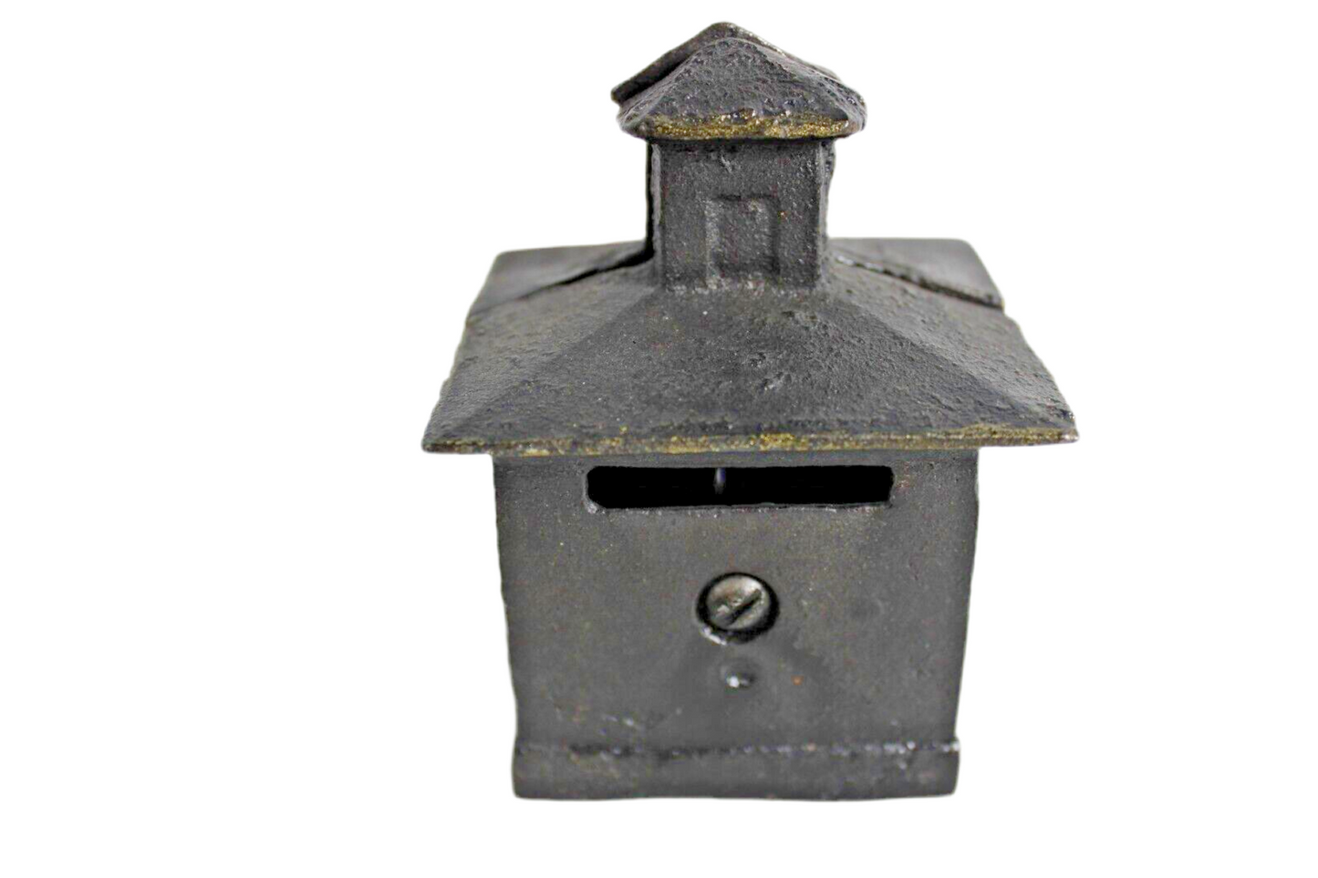 Antique Cast Iron Coin Bank Building School House Black & Red AC Williams