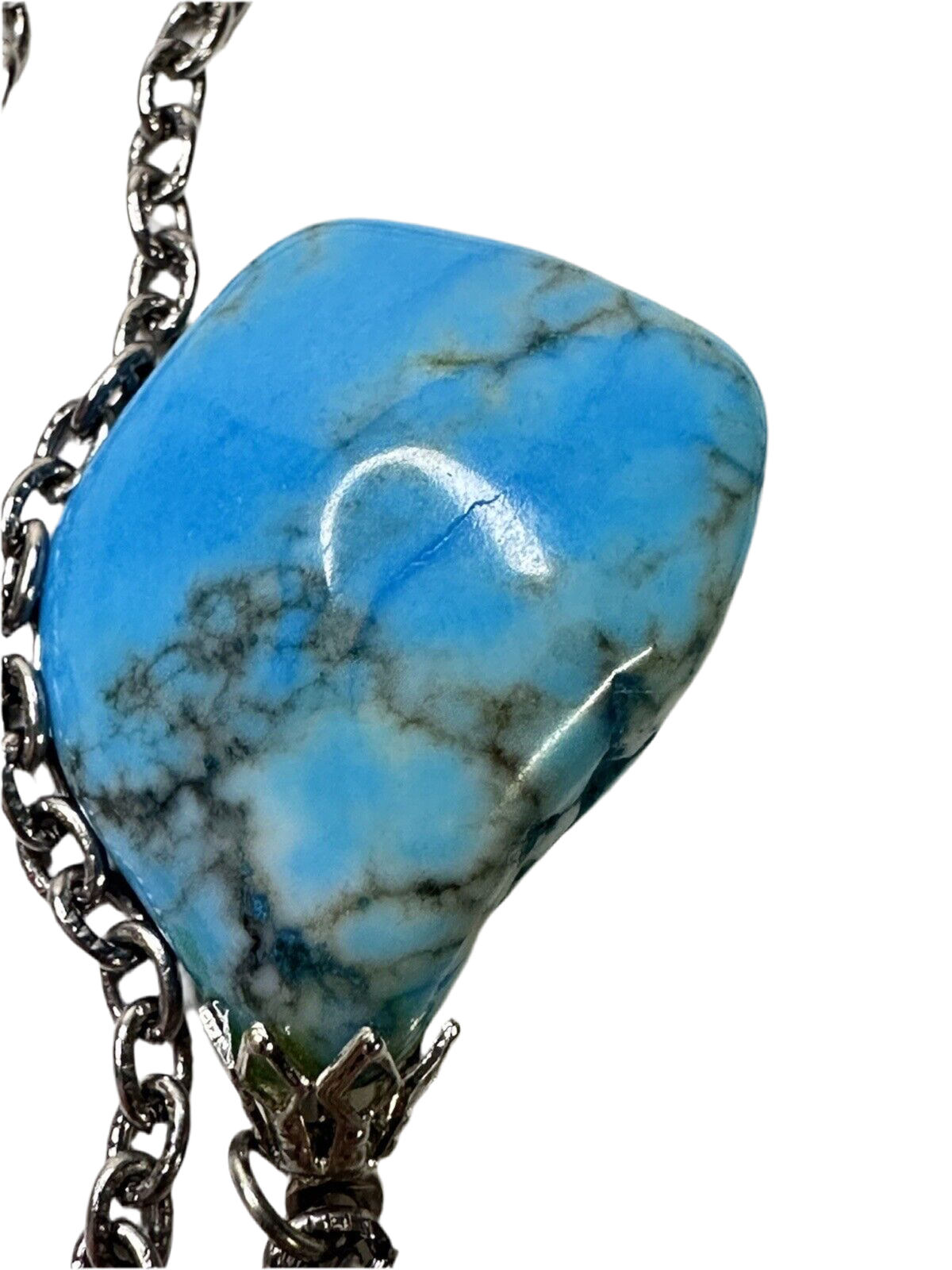 Southwest Large Turquoise Nugget on Chain Necklace Kingman Arizona Navajo