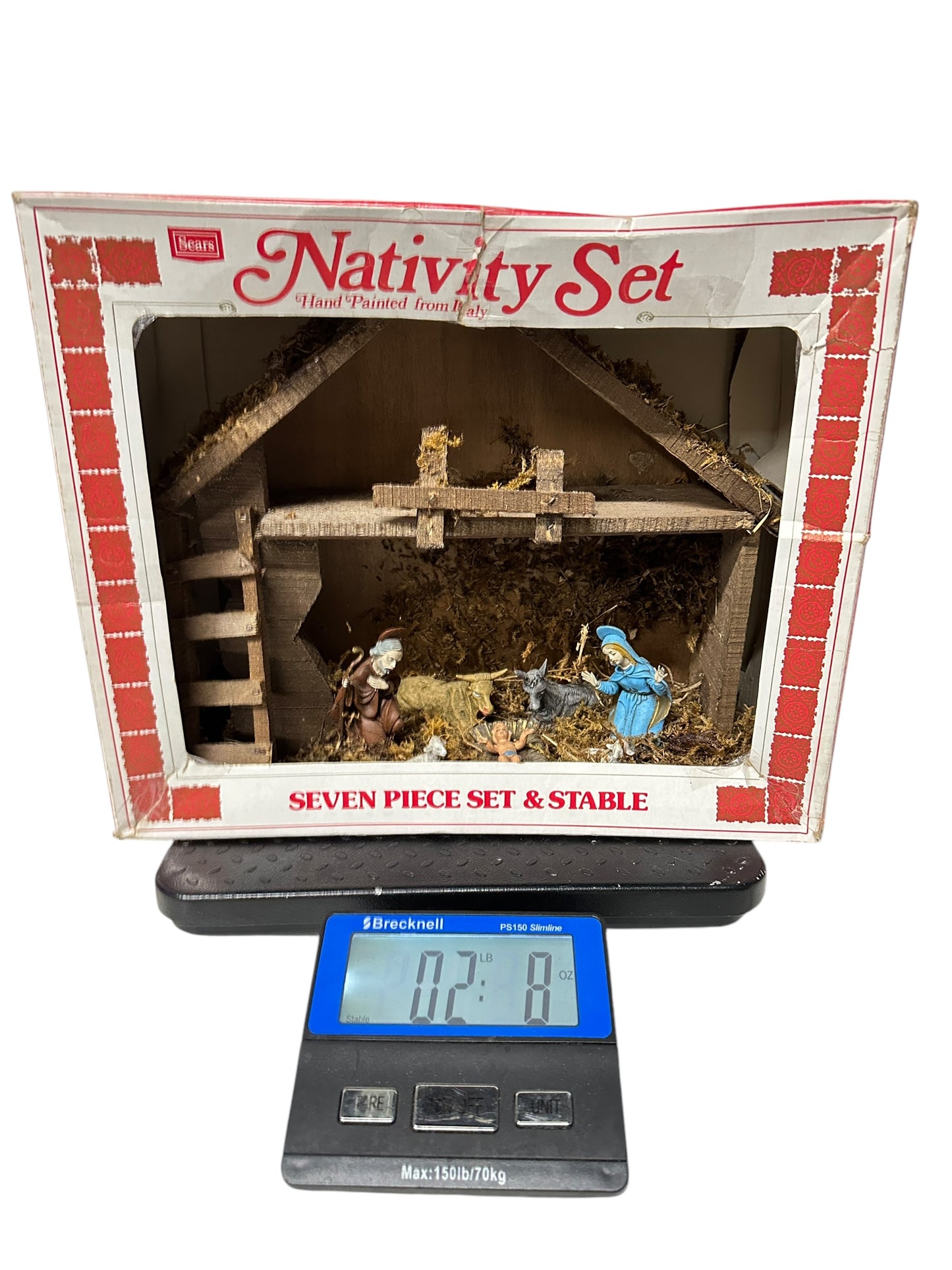 Vintage Hand Painted 7 piece Sears Nativity Set in Original Box Pre-Owned