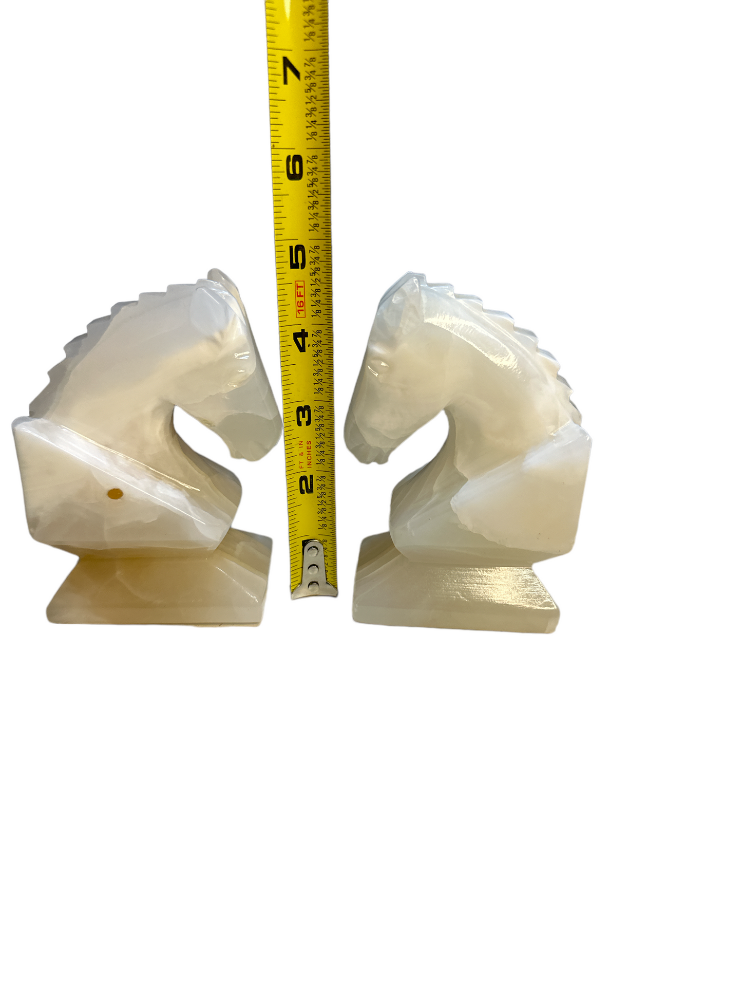 Lot of 2 onyx marble white swirl book ends one piece hand carved