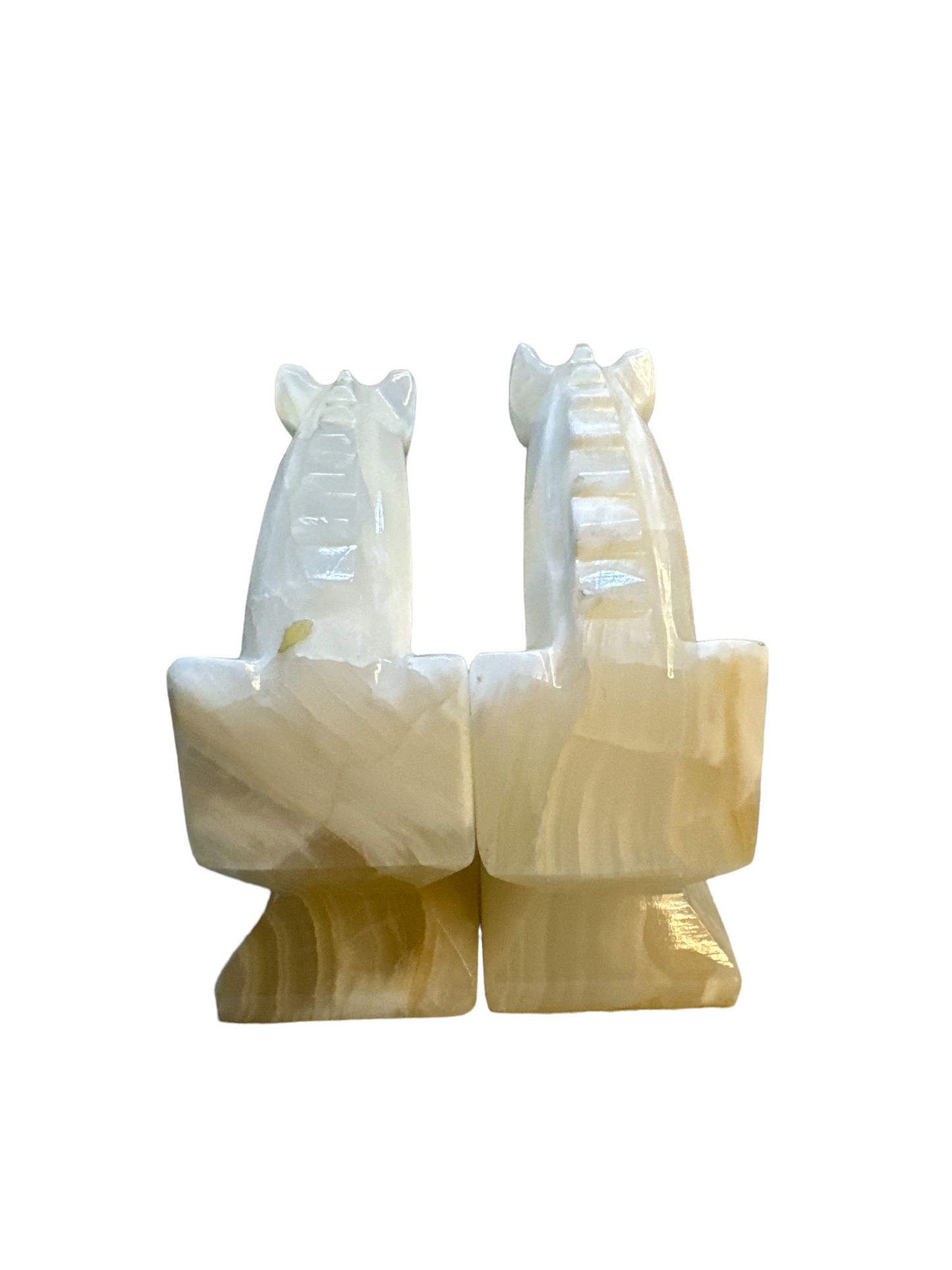 Lot of 2 onyx marble white swirl book ends one piece hand carved
