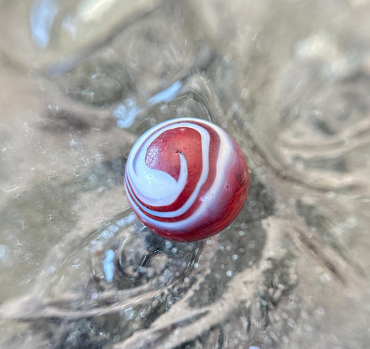 Christensen Agate Glass Marble Red & White Swirl 5/8" - The Lindy Collection