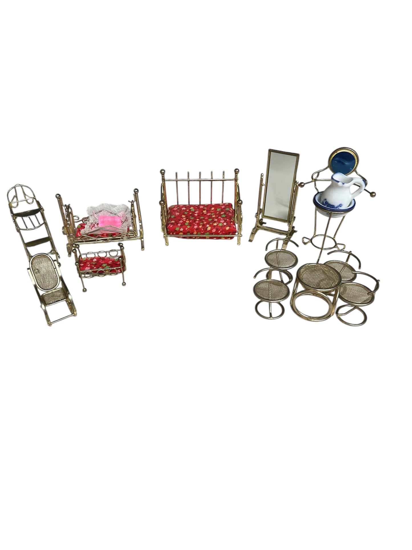 Lot of 14 Vintage Metal Brass Style Doll House Furniture