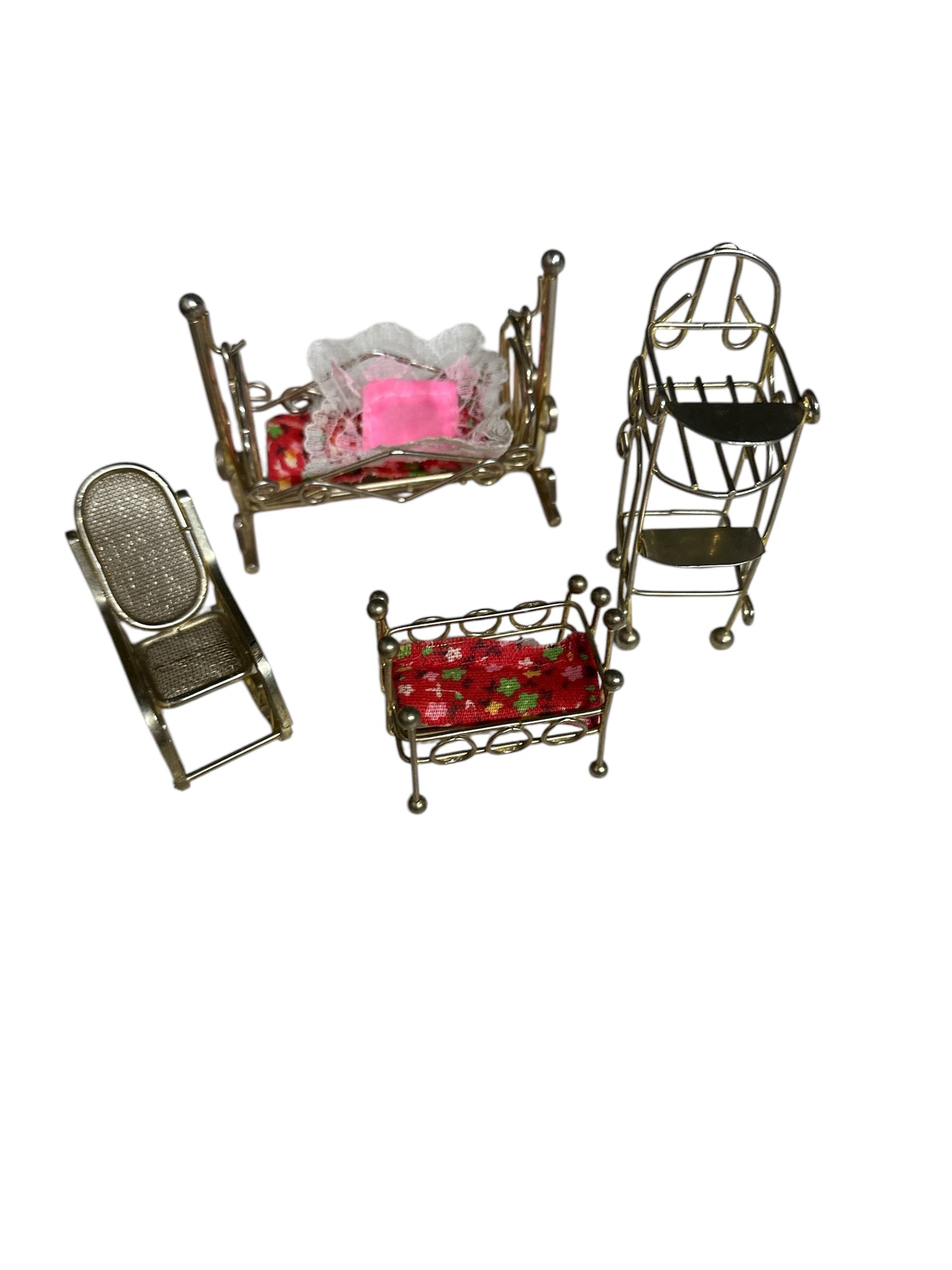 Lot of 14 Vintage Metal Brass Style Doll House Furniture