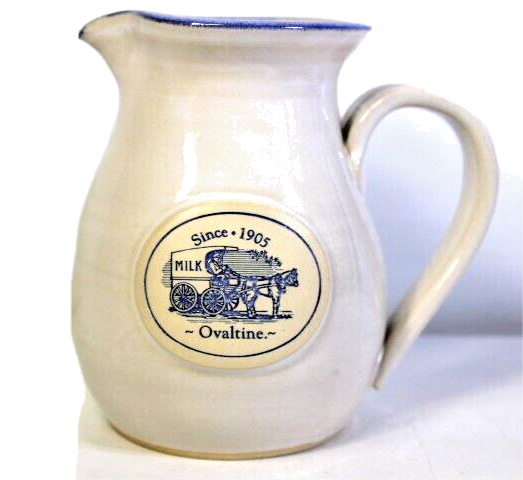 Vintage 1991 Ovaltine Stoneware Milk Pottery Pitcher Jug 6.5" Tall RARE