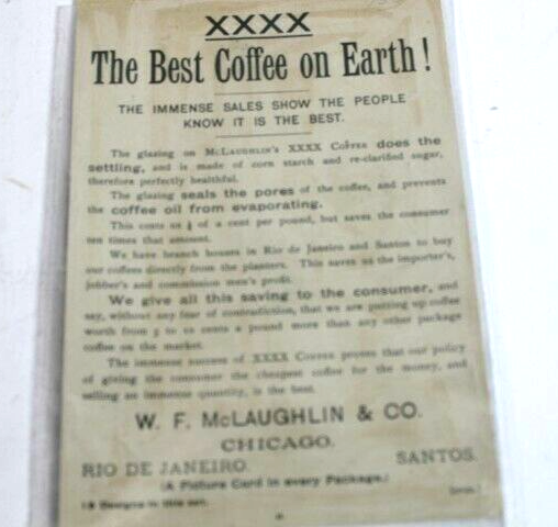 Antique advertising card victorian coffee ad large size