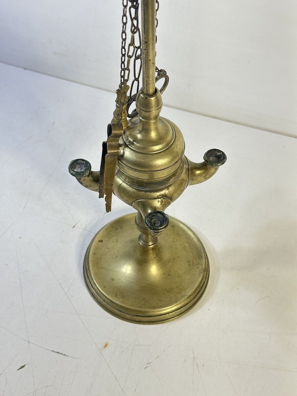 Antique Brass Whale Oil Lamp Candle Light Oil Lamp with Tools 1800’s 24” Tall
