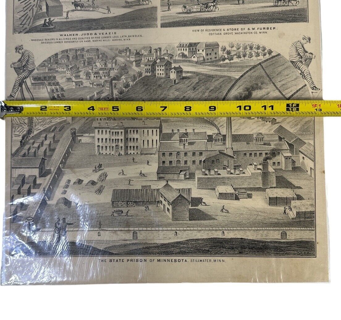 1874 illustrated historical Litho of The Minnesota Stare Prison 17” x 13”