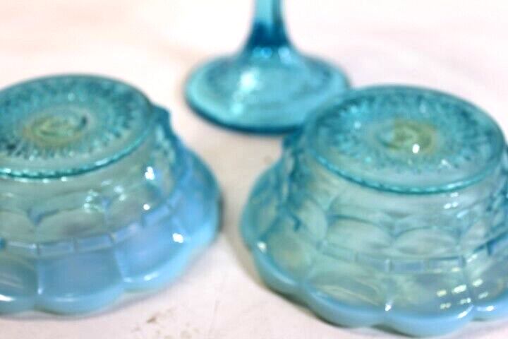 Lot of 3 Antique Northwood Glass Company Blue Opalescent Bowls Candy Dishes