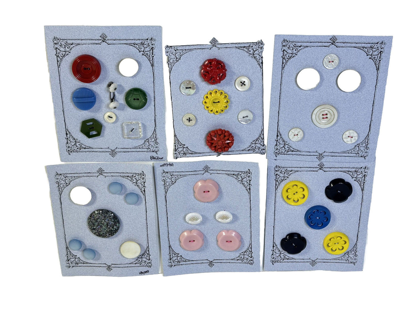 6 Old Vtg Sewing Buttons Cards Hand Sewn On Cards Collectible Sewing Buttons