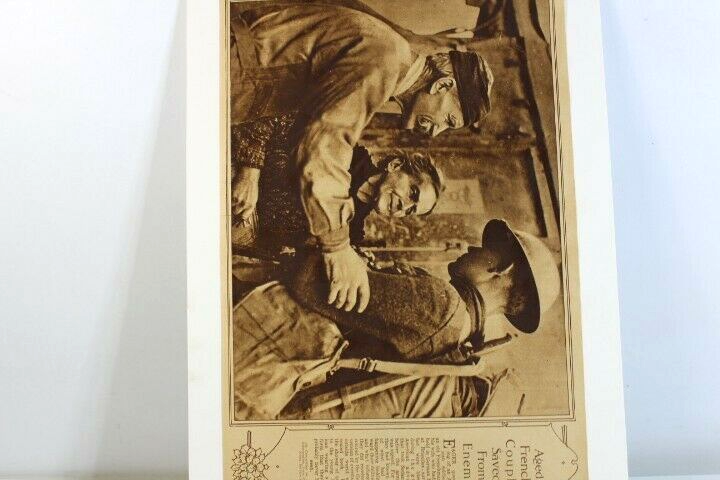 Antique 1919 Paper Print During World WW1 French Couple Saved from the Enemy