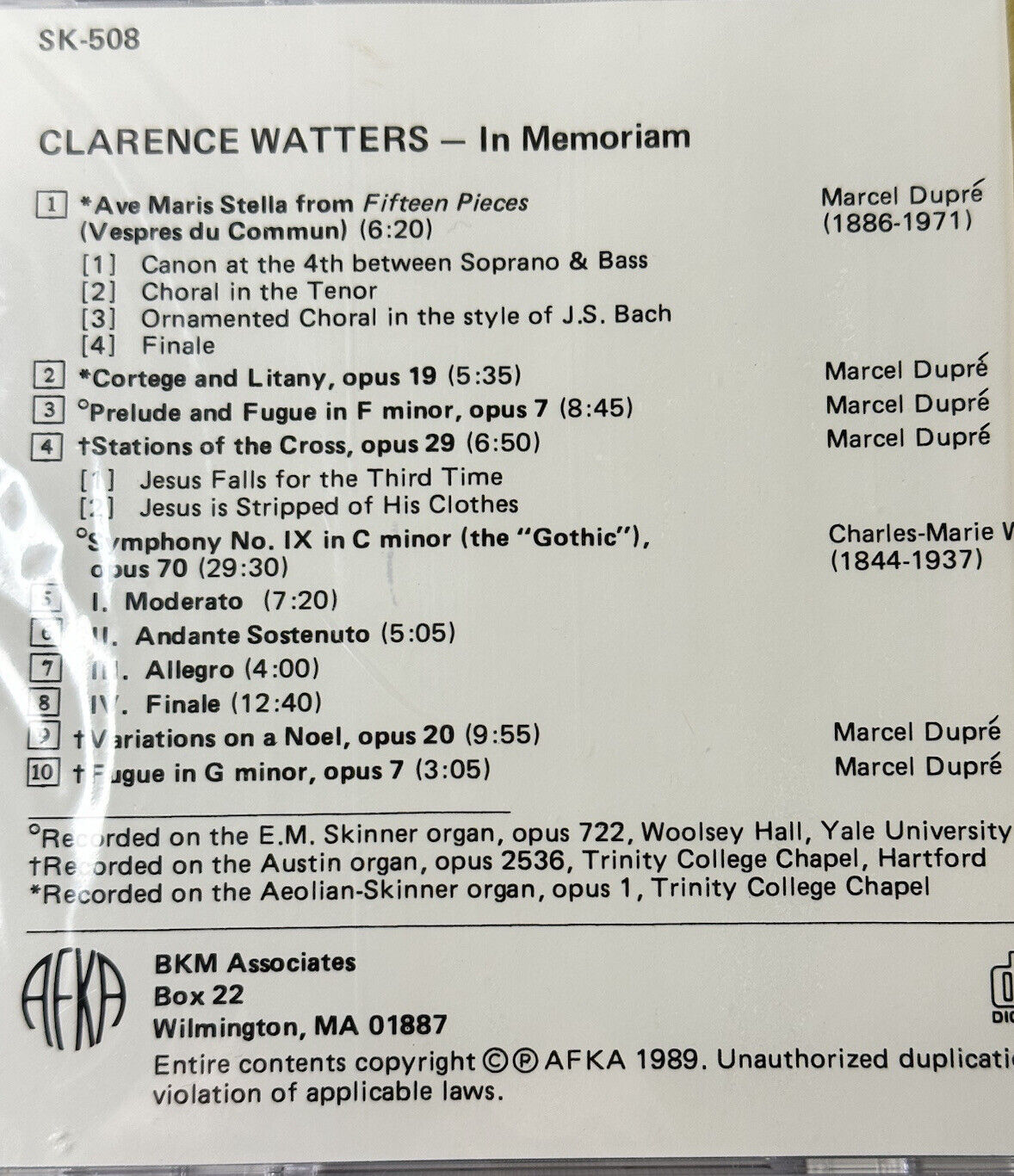 Clarence Waters In Memorial CD AFKA SK-508 & BMK Associates NOS 1989