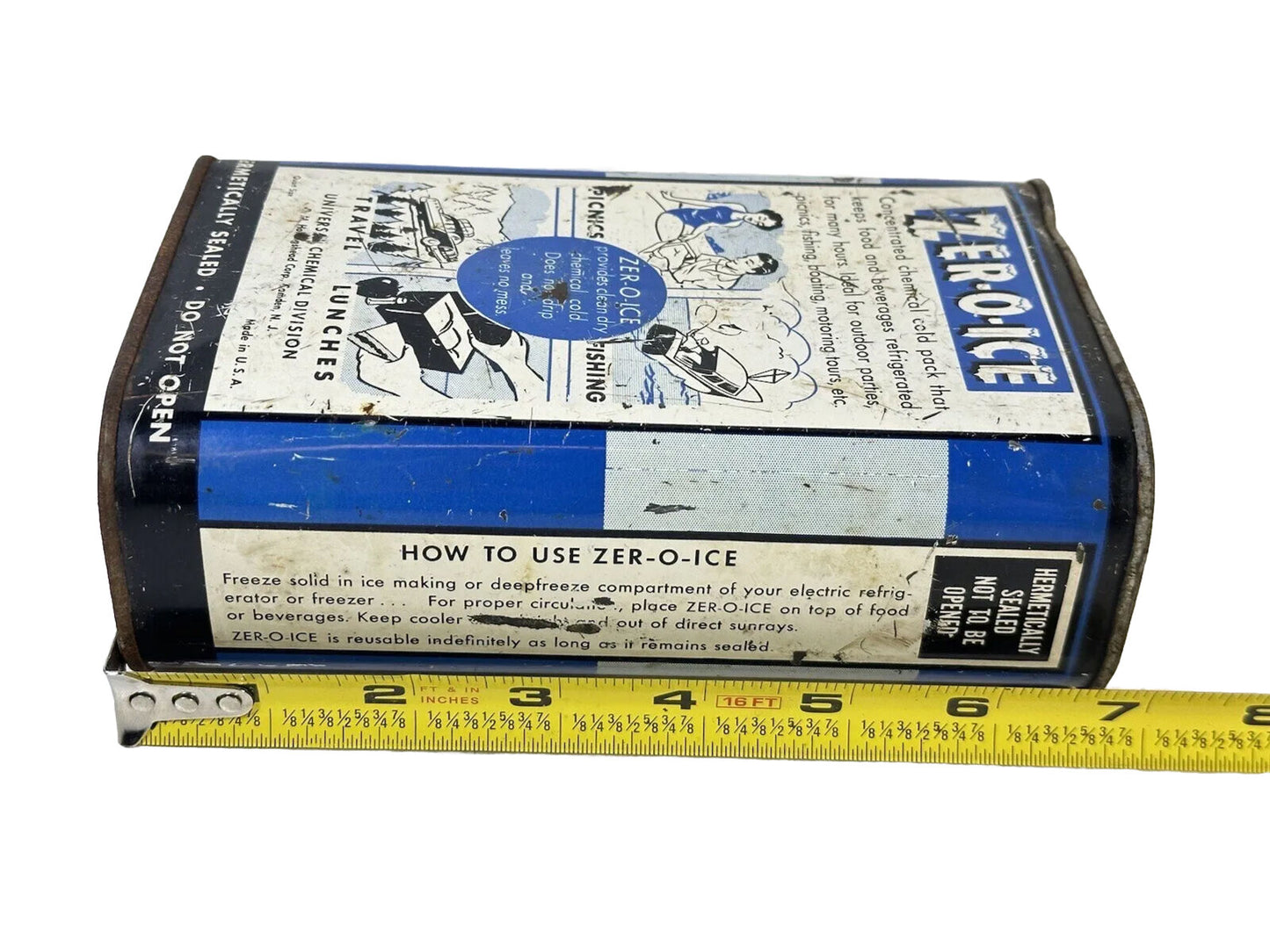 Antique Vintage Zero-O-Ice Portable Refrigerant Compressed Cold Tin Container