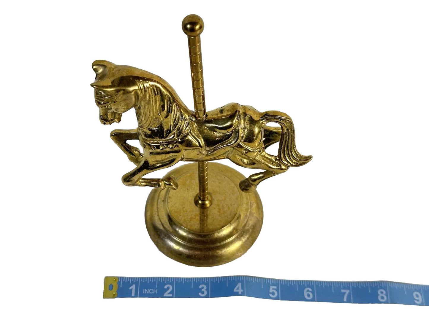 Vtg MCM Solid Brass Carousel Horse Mounted on a Pole Paperweight Decor