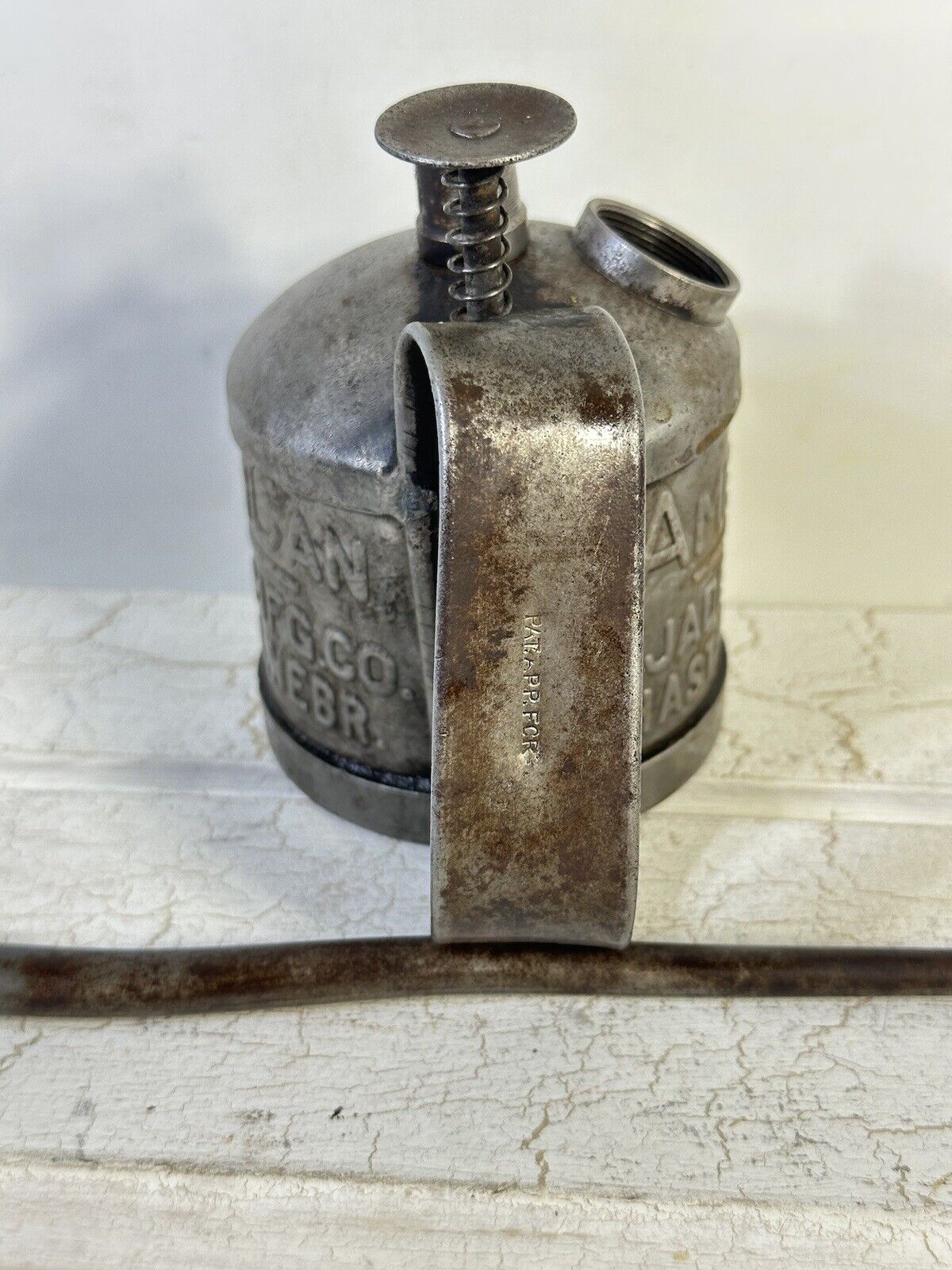 Antique AmeriCan Oiler Oil Can F. JADEN MFG. Co. Hastings Nebraska Decor