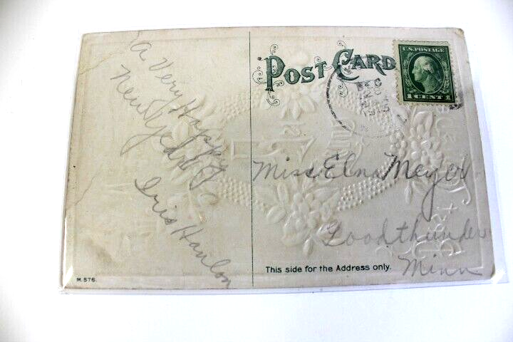 Lot of 5 Antique New Years Eve Post Cards 1 posted 4 unposted Embossed