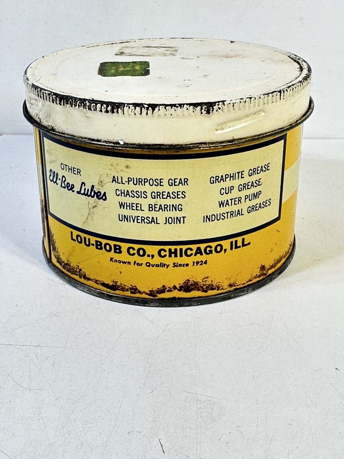 Vintage ELL-BEE LUBES 1 pound Collectible Oil Lube Tub Can Chicago Illinois