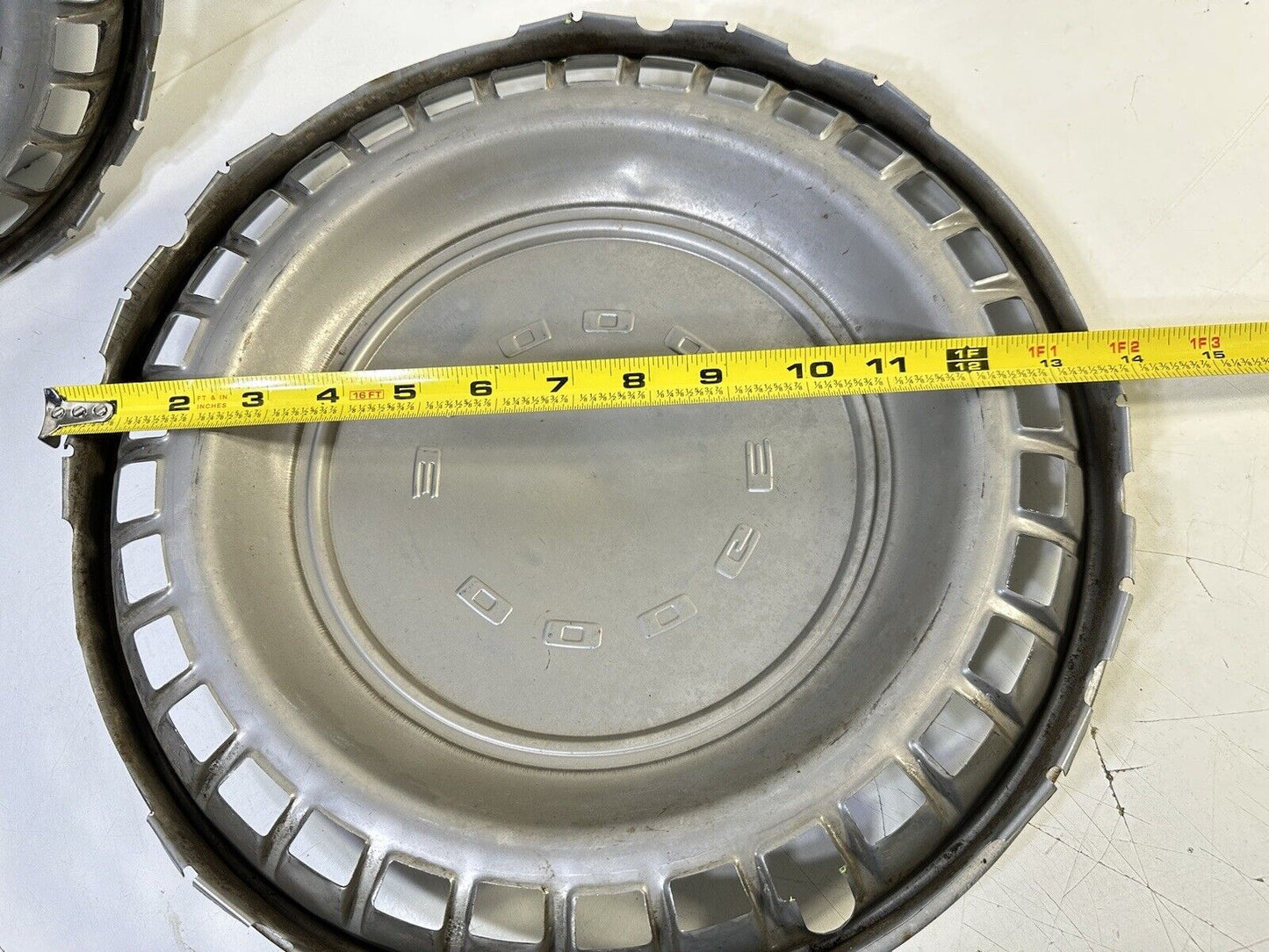 Pair Of 14” Vintage Dodge Hubcaps Black Lettering And Chrome