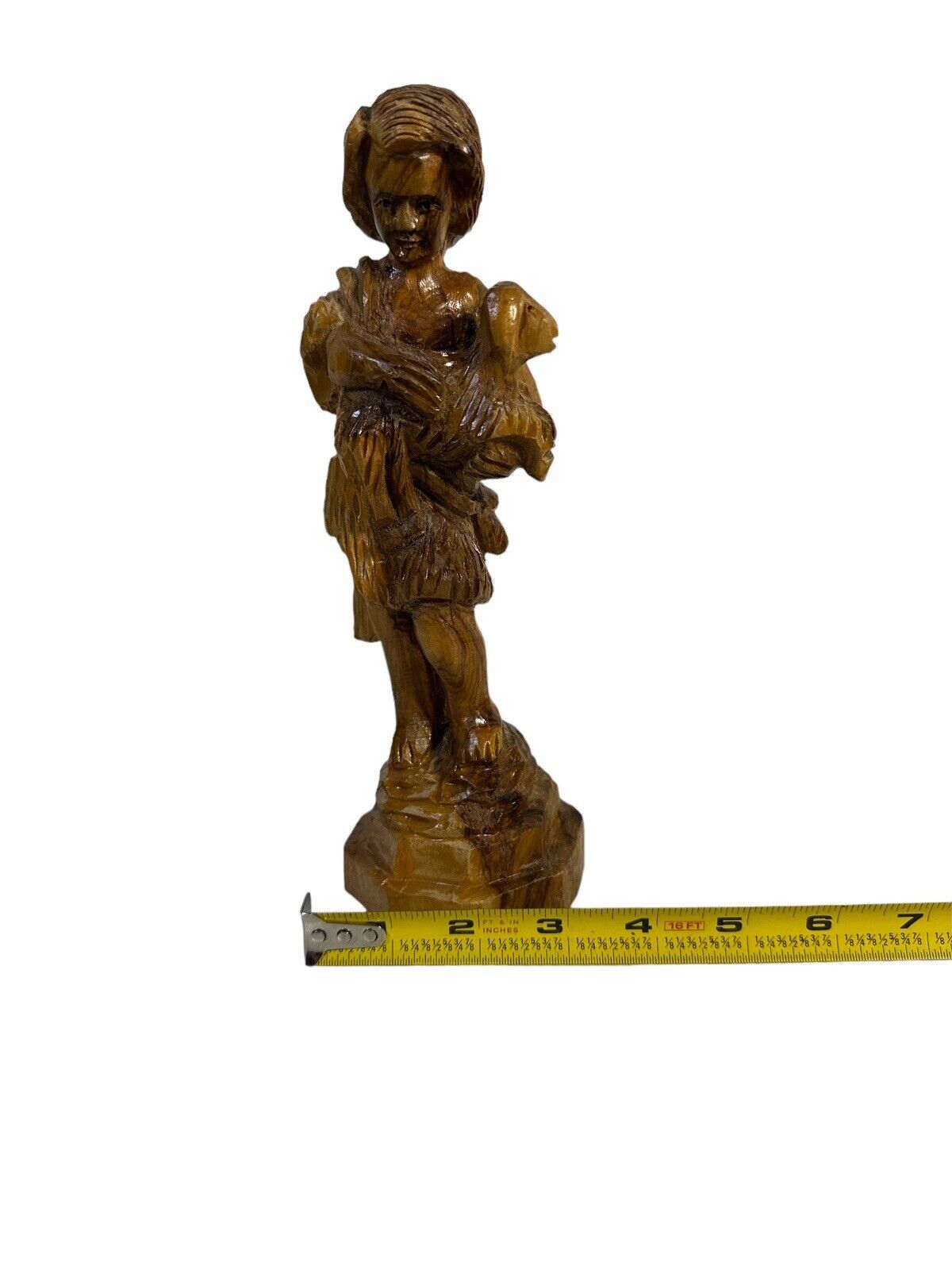 Vintage Hand Carved Olive Wood Shepard Religious Lamb Israel Christmas Nativity