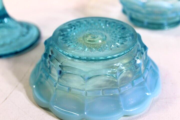 Lot of 3 Antique Northwood Glass Company Blue Opalescent Bowls Candy Dishes