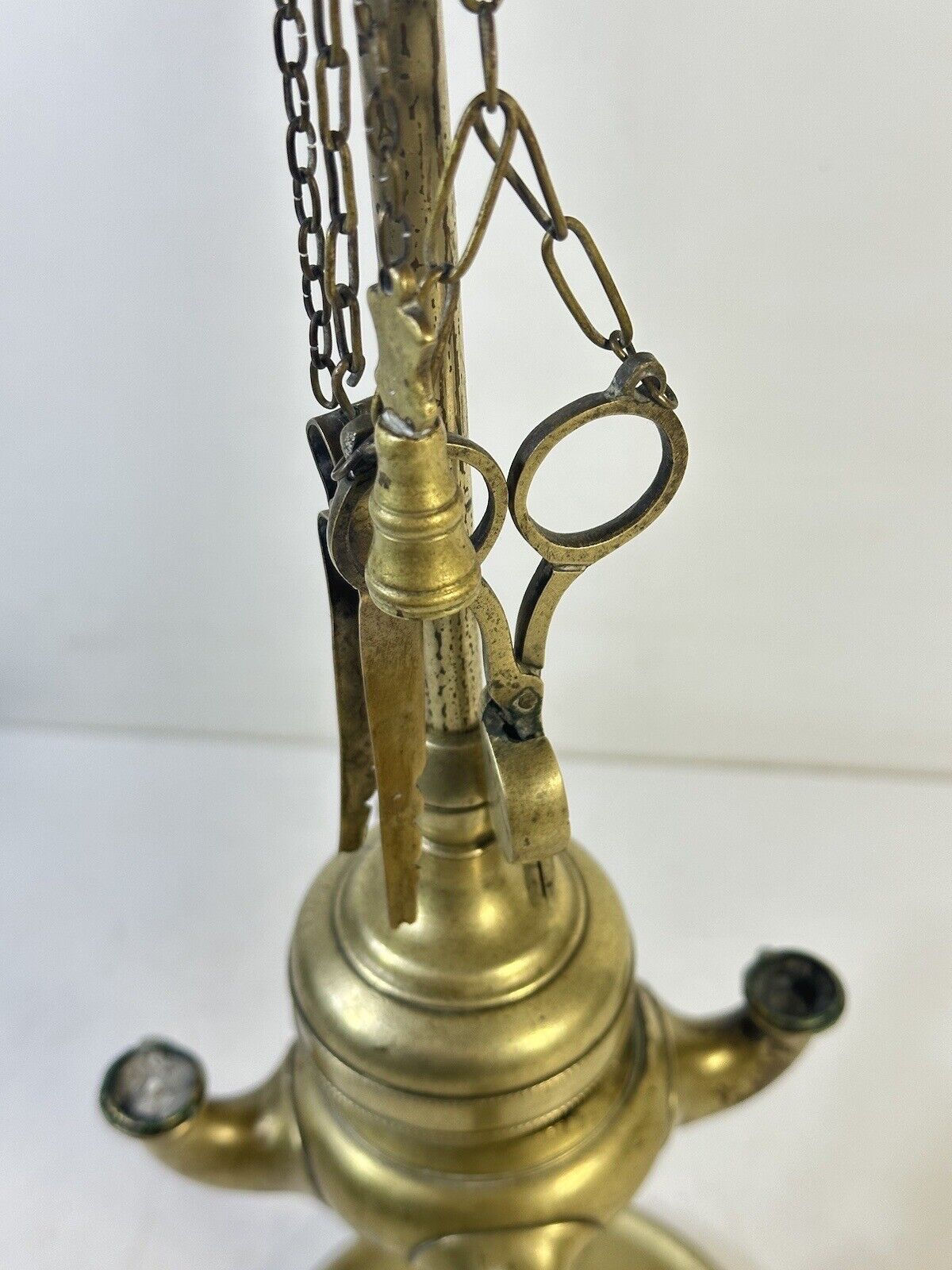 Antique Brass Whale Oil Lamp Candle Light Oil Lamp with Tools 1800’s 24” Tall
