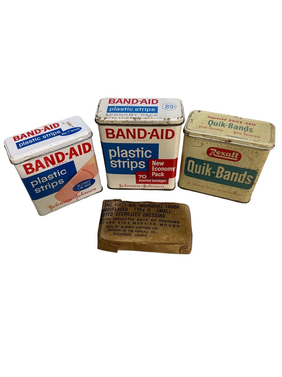 (4) Vintage BAND-AID & Rexall Bandages Tin Paper Lot 1940’s-80s WWII Dressing