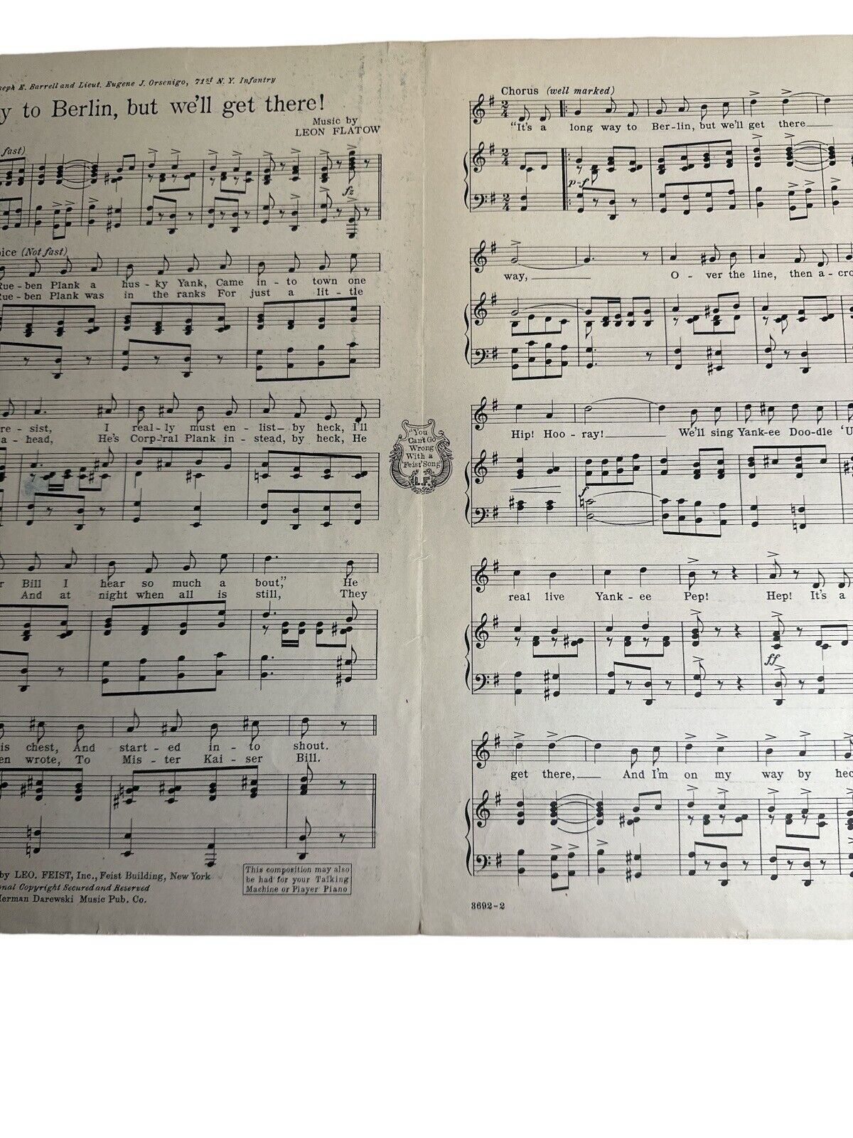 Antique 1917 Sheet Music Large Size It’s A Long Way From Berlin Ragtime Music