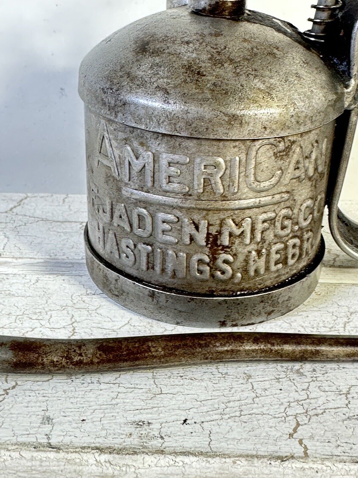 Antique AmeriCan Oiler Oil Can F. JADEN MFG. Co. Hastings Nebraska Decor
