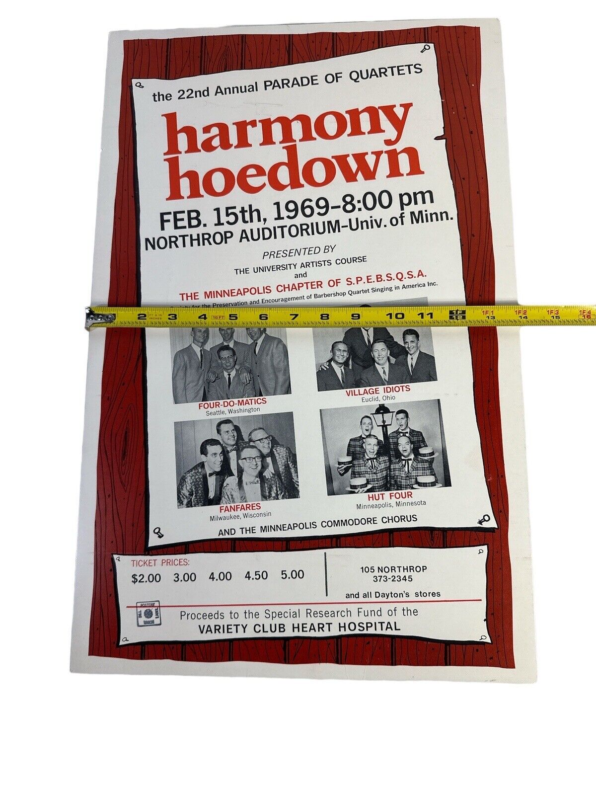 1969 Harmony Hoedown 22nd Annual Memorial Auditorium U Of MN Window Card Poster