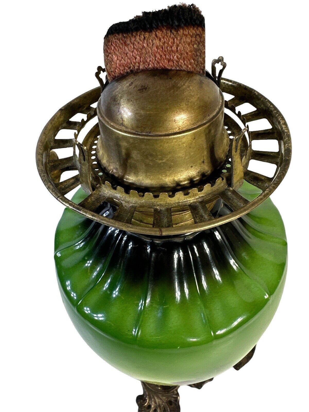 Victorian 1800s Handpainted Oil/ Kerosene Lamp Brass & Porcelain Rose Design