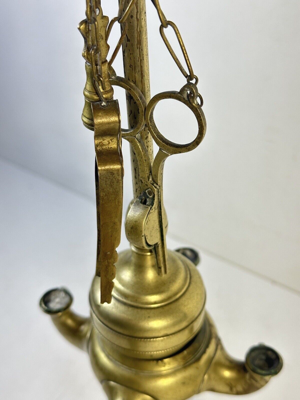 Antique Brass Whale Oil Lamp Candle Light Oil Lamp with Tools 1800’s 24” Tall