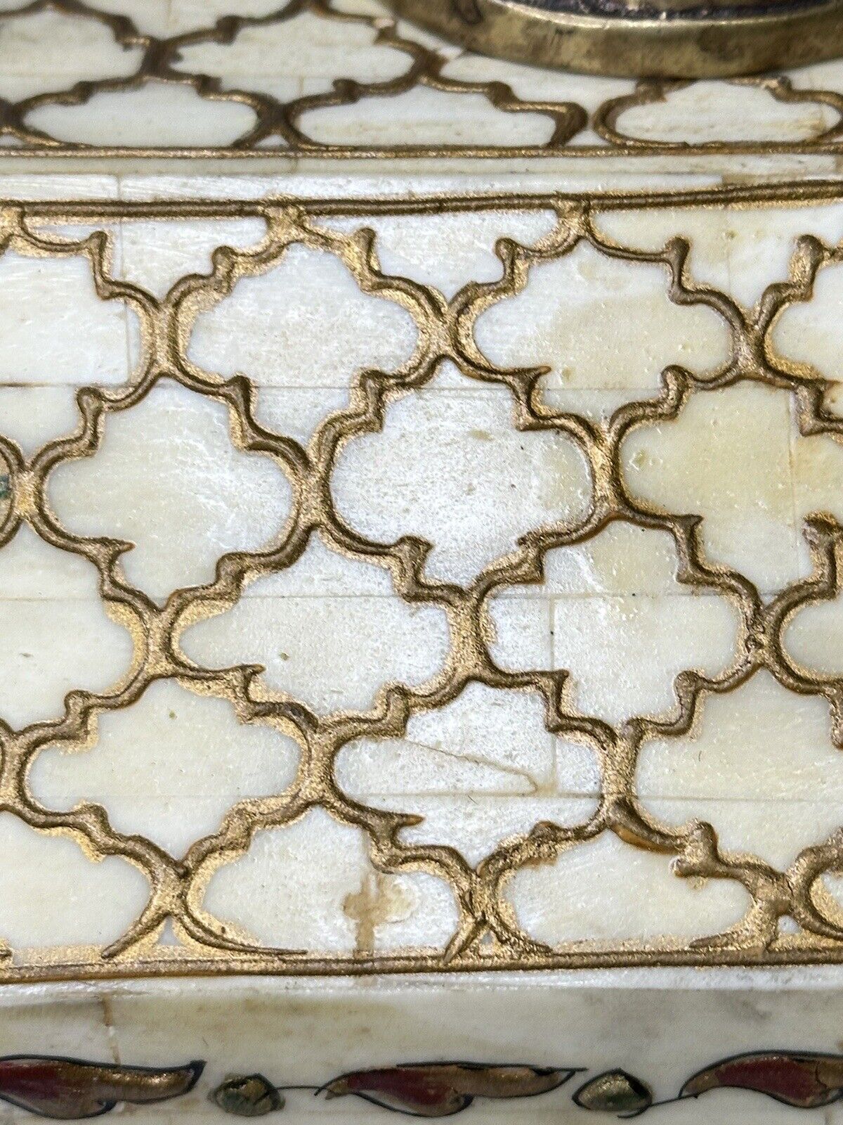 MCM Handmade Camel Bone Inlaid & Gold Gilded 11"x 8"x 8" Large Heavy Jewelry Box